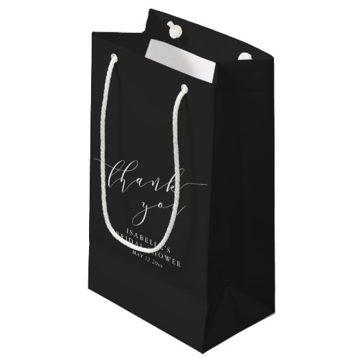 Minimalistische Zwarte Script Bruiloftsborrel Dank Klein Cadeauzakje (Voorkant Gekanteld)