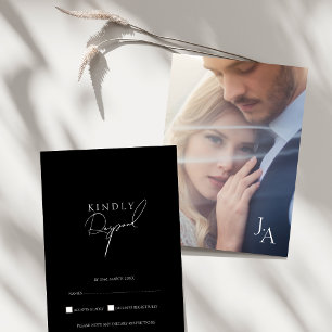 Minimalistische Zwarte Script Foto Bruiloft RSVP Kaartje