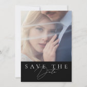 Minimalistische Zwarte Script Foto Bruiloft Save The Date (Voorkant)