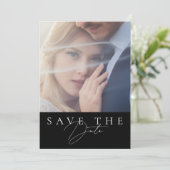 Minimalistische Zwarte Script Foto Bruiloft Save The Date (Staand voorkant)
