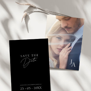 Minimalistische Zwarte Script Foto Huwelijk Save The Date