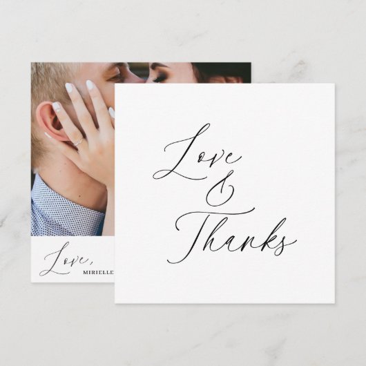Minimalistische Zwarte Script Liefde Dank Trouwfot Bedankkaart (Voorkant / Achterkant)