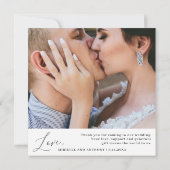 Minimalistische Zwarte Script Liefde Dank Trouwfot Bedankkaart (Achterkant)