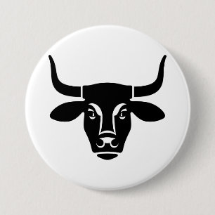 Minimalistische zwarte stierenkop os silhouet ronde button 7,6 cm