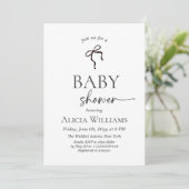 Minimalistische zwarte strik baby shower brunch kaart (Staand voorkant)