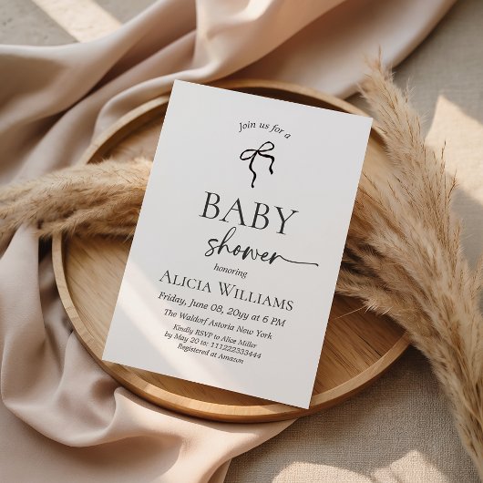 Minimalistische zwarte strik baby shower brunch kaart