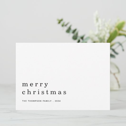 Minimalistische zwarte tekst Wit Vrolijk Kerstfees Kaart (Staand voorkant)