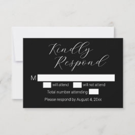 Minimalistische zwarte trouw-RSVP kaart