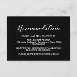 Minimalistische zwarte trouwaccommodaties informatiekaartje