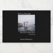 Minimalistische Zwarte Trouwfoto Liefde & Dank Min Likeurfles Etiket (Enkel label)