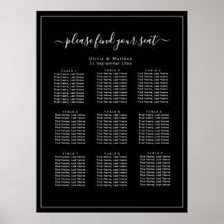 Minimalistische Zwarte Trouwstoelindeling Poster