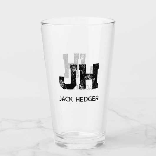 MINIMALISTISCHE ZWARTE TWEE-LETTERIGE MONOGRAM NAA GLAS (Voorkant)