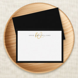 Minimalistische Zwarte Twee Rand Gouden Monogram Notitiekaartje