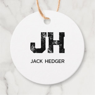 MINIMALISTISCHE ZWARTE TWEELITTERIGE MONOGRAM NAAM BEDANKJES LABELS