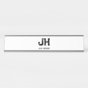 MINIMALISTISCHE ZWARTE TWEELITTERIGE MONOGRAM NAAM BUREAU NAAMBORDJE