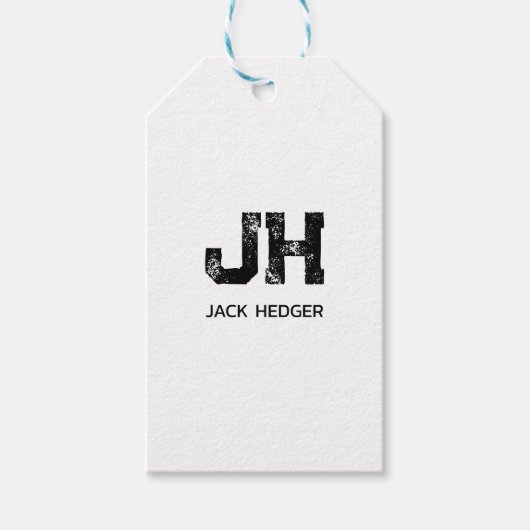 MINIMALISTISCHE ZWARTE TWEELITTERIGE MONOGRAM NAAM CADEAULABEL (Voorkant)