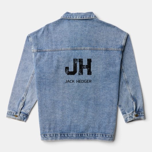 MINIMALISTISCHE ZWARTE TWEELITTERIGE MONOGRAM NAAM DENIM JACKET (Achterkant)