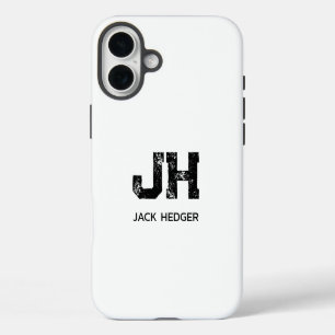 MINIMALISTISCHE ZWARTE TWEELITTERIGE MONOGRAM NAAM iPhone 16 PLUS HOESJE