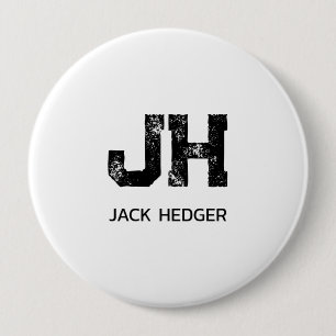 MINIMALISTISCHE ZWARTE TWEELITTERIGE MONOGRAM NAAM RONDE BUTTON 4,0 CM