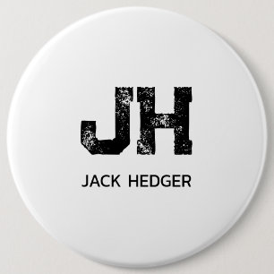 MINIMALISTISCHE ZWARTE TWEELITTERIGE MONOGRAM NAAM RONDE BUTTON 6,0 CM