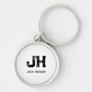 MINIMALISTISCHE ZWARTE TWEELITTERIGE MONOGRAM NAAM SLEUTELHANGER