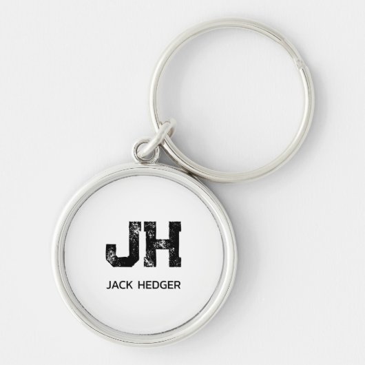 MINIMALISTISCHE ZWARTE TWEELITTERIGE MONOGRAM NAAM SLEUTELHANGER (Voorkant)
