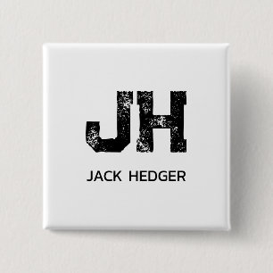 MINIMALISTISCHE ZWARTE TWEELITTERIGE MONOGRAM NAAM VIERKANTE BUTTON 5,1 CM