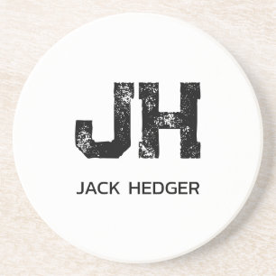 MINIMALISTISCHE ZWARTE TWEELITTERIGE MONOGRAM NAAM ZANDSTEEN ONDERZETTER