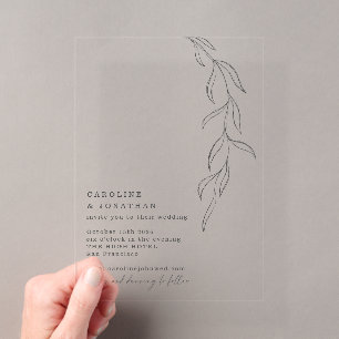 Minimalistische zwarte typemachine lettertype bota acryl uitnodigingen