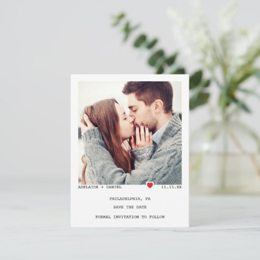 Minimalistische zwarte Typografie met foto van roo Save The Date (Staand voorkant)