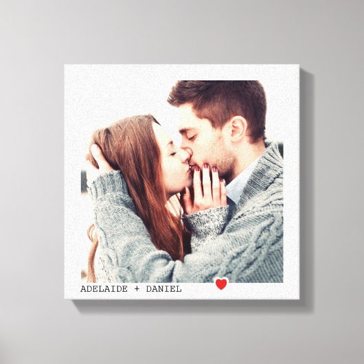 Minimalistische zwarte typografie met rode hartfot canvas afdruk (Voorkant)