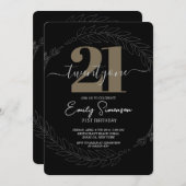 Minimalistische zwarte uitnodiging 21ste verjaarda (Voorkant / Achterkant)