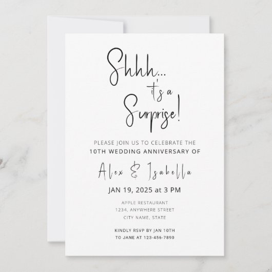 Minimalistische zwarte verrassing 10e huwelijksver kaart (Voorkant)