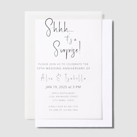 Minimalistische zwarte verrassing 10e huwelijksver vellum uitnodigingen (Offset)