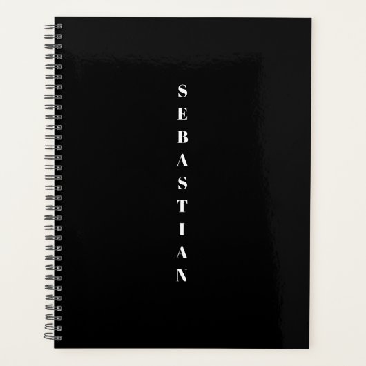 Minimalistische zwarte verticale naam jaar of mono planner (Voorkant)