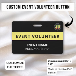 Minimalistische Zwarte Volunteer Event Naam Aangep Badge