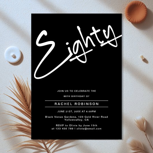 Minimalistische zwarte volwassen 80ste verjaardags kaart