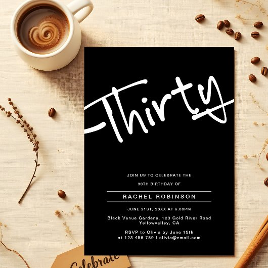 Minimalistische zwarte volwassene 30ste verjaardag kaart