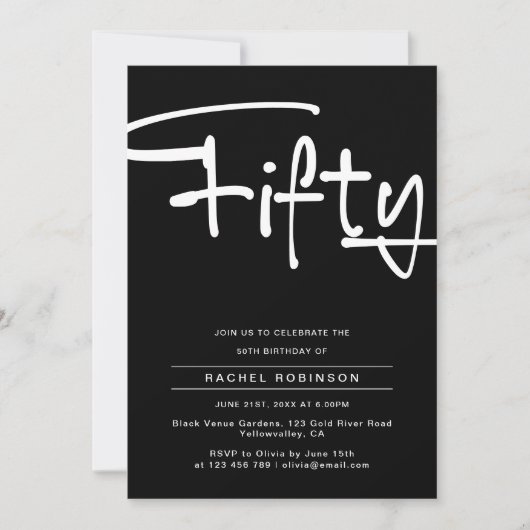 Minimalistische zwarte volwassene 50ste verjaardag kaart (Voorkant)