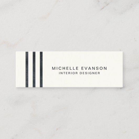 Minimalistische zwarte Waterverf strepen op crème Mini Visitekaartje (Voorkant)