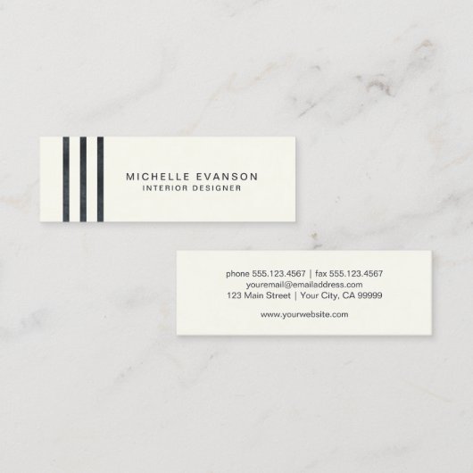 Minimalistische zwarte Waterverf strepen op crème Mini Visitekaartje (Voorkant / Achterkant)