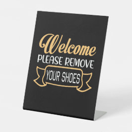 Minimalistische Zwarte Welkom U Wilt Uw Schoenen U Reclamebord Met Voetstuk