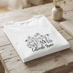 Minimalistische zwarte wilde bloem geloof t-shirt