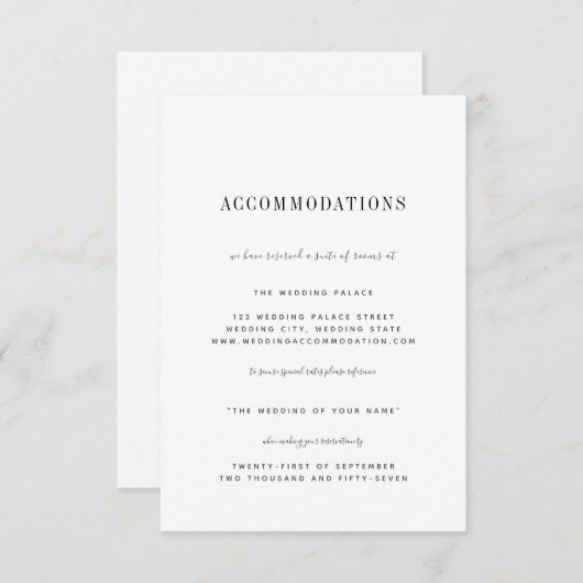 Minimalistische zwarte witbruiloft informatiekaartje (Voorkant / Achterkant)