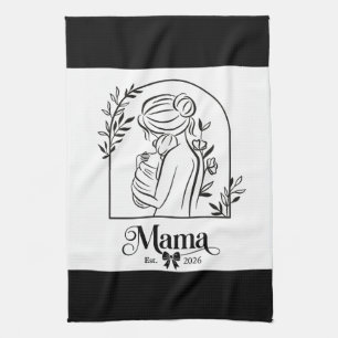 Minimalistische Zwarte & Witte 1e Moederdag Est. Theedoek