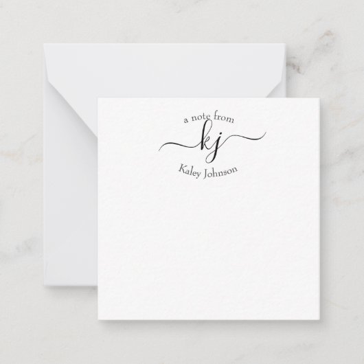 Minimalistische Zwarte Witte 2 Monogram Initiaal  Notitiekaartje (Voorkant)