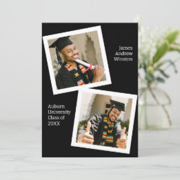 Minimalistische Zwarte & Witte 3 Foto Grad Afstude Kaart