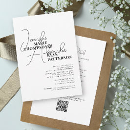 Minimalistische zwarte witte all-in-één & RSVP QR- Kaart