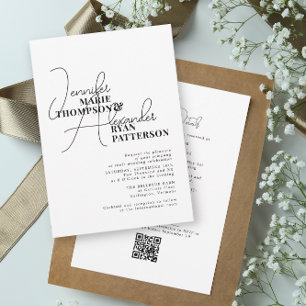 Minimalistische zwarte witte all-in-één & RSVP QR- Kaart