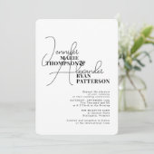 Minimalistische zwarte witte All-in-One & RSVP QR- Kaart (Staand voorkant)